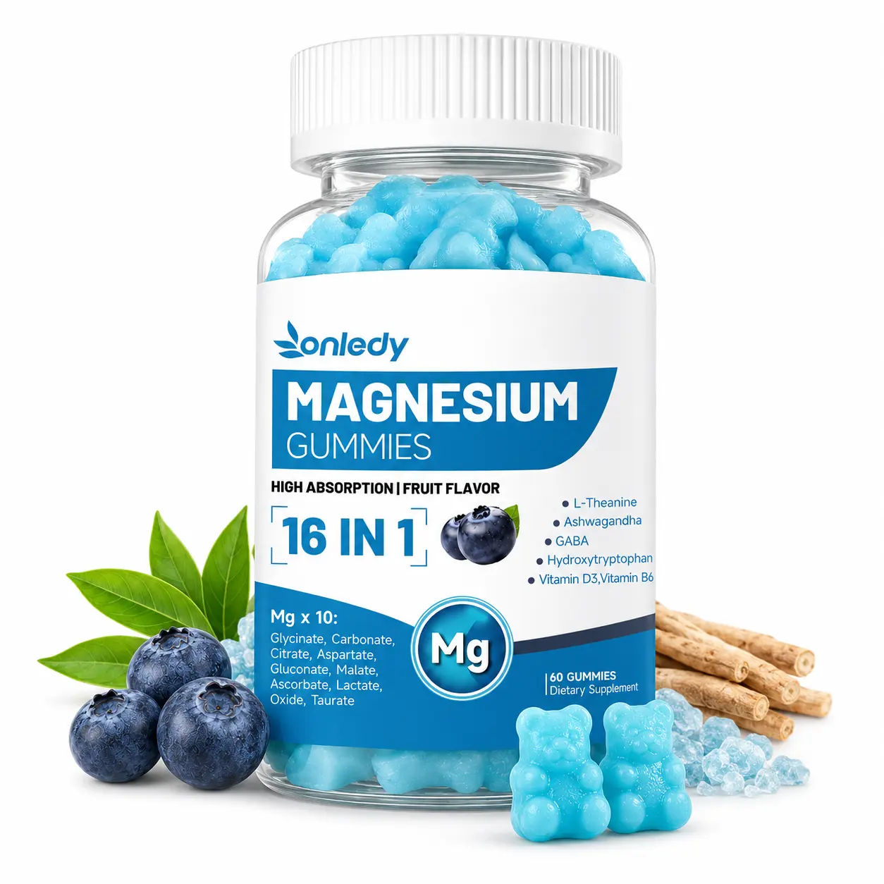 Magnesium Complex 16-in-1  Formula 10 Type of Magnesium with Ashwagandha,L-Theanine,Supports Sleep&Digest,Stress Relief,Sugar Free Gummy Fruit Flavor Daily Health Supplement Edible Dietary Healthcare