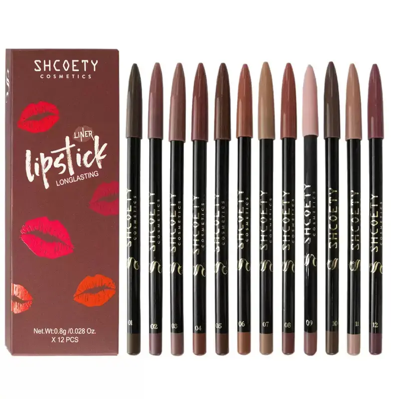 12Pcs 2-in-1 Lipliner & Lipstick Contour Kit, Waterproof Matte Lip Pencils, Long-Lasting Smooth High-Pigment Lip Makeup, Vintage Nude & Brown Tones, Flawless Finish, Back-to-School Combo Set