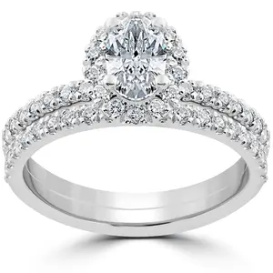 1.30Ct Oval Diamond Engagement Wedding Ring Set 14k White Gold Lab Grown