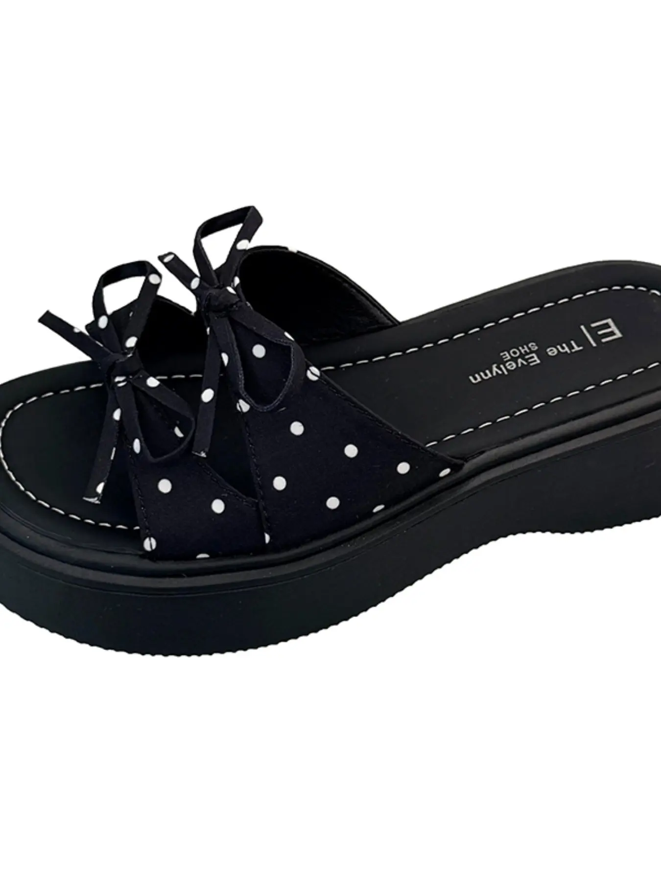 Women's Polka Dot Double Bow Wide Strap Platform Slide Sandals Open Toe Slip On Backless Non Slip Cloud Cushioned Arch Support All Day Walking Comfort Y2K Coquette Summer Beach Daily Footwear White Light Blue Black Three Pastel Tones