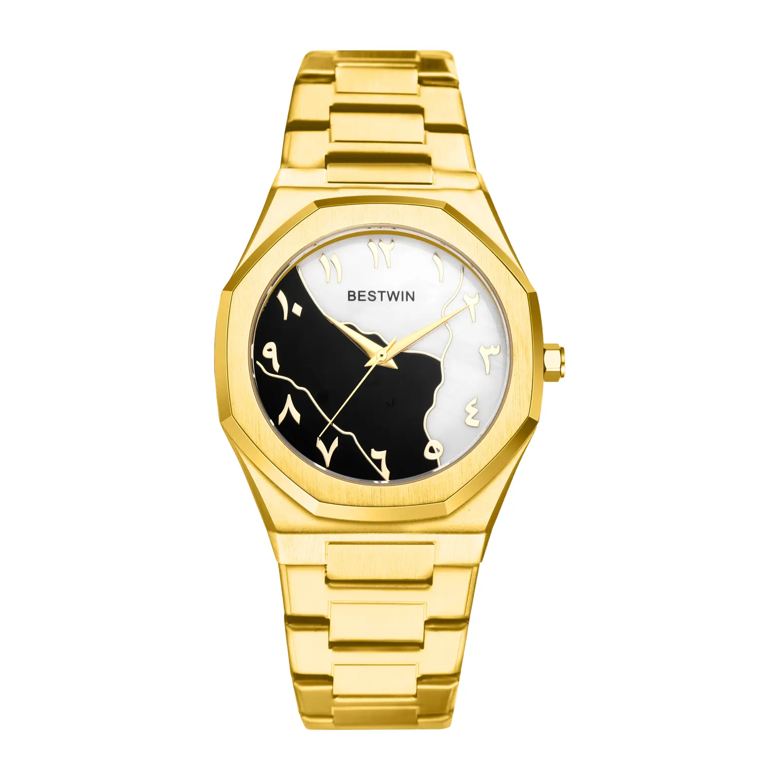 OIDEA Men's Silver-Gold Gold-Tone Octagonal Quartz Analog Wristwatch, Dual-Tone Dial, Detachable Stainless Steel Strap, 3ATM Waterproof, Business Casual Fashion Watch, Detachable Strap