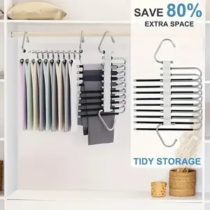 2pcs Foldable Gothic Space Saver Closet Clothes Hangers - Stainless Steel, 90-Degree Rotation, Easy to Hang & Retrieve, Hangers for Jeans, Pants Organizer Storage