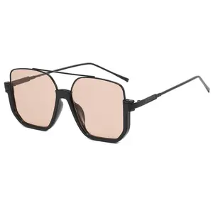 Retro Oversized Aviator Square Half-Rimless Sunglasses for Women Men Square Double Bridge Pilot Sun Glasses Retro Trendy Shades