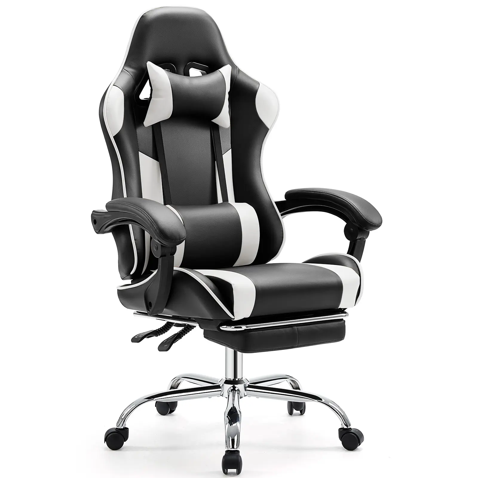 Ergonomic PU Leather Gaming & Office Desk Chair - Height-Adjustable, 360° Swivel Seat with Footrest & Headrest, High Resilience, Easy Assembly, Cushioned Head Support Modern Gaming Chair for Supportive Sitting, Gaming Chairs