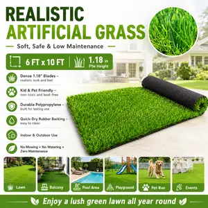 6x10 FT Artificial Grass Turf Heavy Duty Fake Lawn Carpet for Patio Backyard Balcony and Pets Realistic Synthetic Grass Rug with Drainage Holes Waterproof Indoor Outdoor Turf Mat for Garden Decor