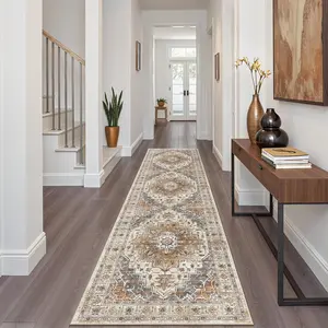 Runner Rug 2x8, Washable Hallway Runner Rugs, Non-Slip Low-Pile Soft Kitchen Rug Runner Laundry Room Rug, Vintage Throw Entry Foyer Mat for Entrance Living