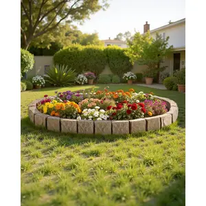 fathersdaygift  VEVOR Faux Stone Landscape Edging 46.8x 3.9 in Realistic Lawn Edging, Flexible Brick-Sized Garden Edging Border with Anchoring Spikes, Fade-Resistant Yard Edging for Driveways Walkway Beige