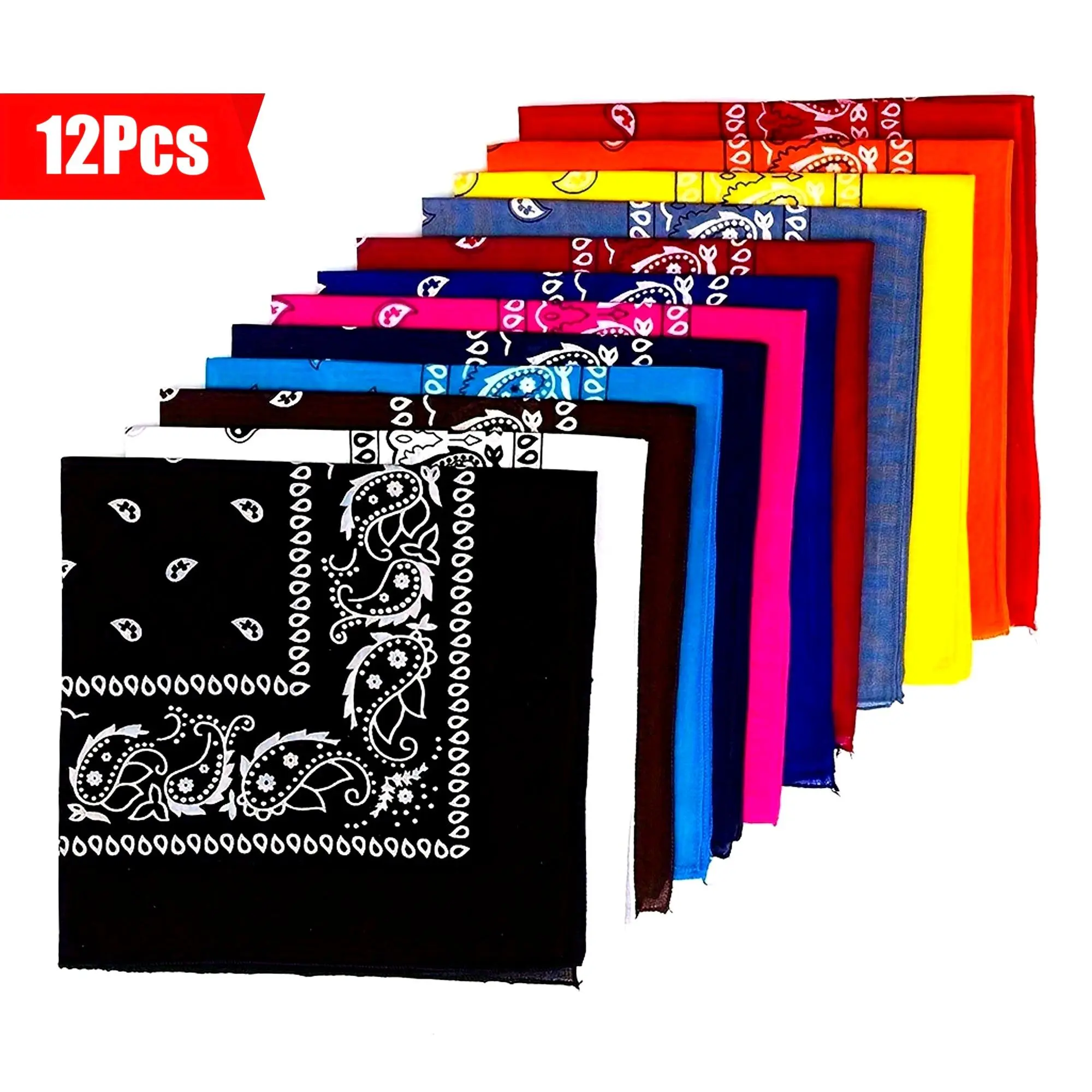 12 Pack Paisley Bandanas, Multicolor Cowboy Square Head Scarf, Soft Breathable Handkerchief, 21.6 x 21.6 Inch Unisex Bandana for Head Wrap, Neck Scarf, Dog Bandana, Outdoor Sports Party Costume Daily Use