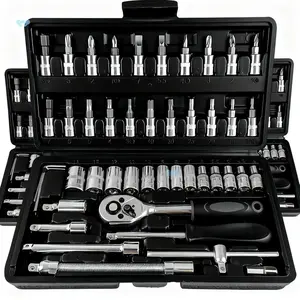 Car Repair Mechanic Tool Kit, 46Pcs Household Hand Kit with 1/2 1/4 3/8 Deep & Standard Sockets, Ratchet Torque Wrench Screwdriver Hardware Toolbox, Multi-Purpose Auto Bike Machinery DIY Maintenance Tools, Birthday & Valentine’s Gift for Men Husband