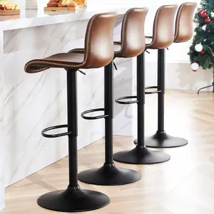 FIRAVOE Bar Stools Set, Swivel Counter Height Barstools with Back, Adjustable Height 24" to 32", Brown Faux Leather Bar Chairs for Kitchen Island  (24'' to 32''),summervibes
