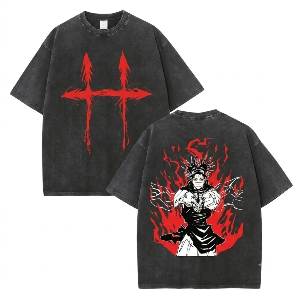Jujutsu Kaisen JJK Choso Oversized Graphic Tee Vintage Wash Anime T Shirt Y2K Streetwear Gym Pump Cover Blood Manipulation Retro Manga Merch Tiktok Finds Trendy Aesthetic Workout Fit Casual Top Japanese Activewear Mens Piercing Blood