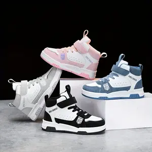 High-Top Sports & Casual Sneakers for Boys and Girls - All-Season Plaid Pattern, Adjustable Strap Closure, Lightweight PU Upper, Fabric Lined, TPR Sole, Comfort EVA Insole, Round Toe Outdoor Shoes