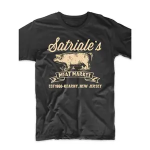 Satriale's Sopranos Badabing Deli Vintage Graphic T-Shirt for Men - Black with Golden Meat Market, 1960 Est. Lorraine NJ, Casual Summer Tee for Outdoor Activities & Fan Apparel