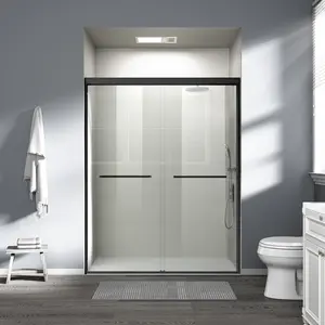 BUILDEPOT 56"-60" W x 72" H Double Sliding Shower Door - Semi-Frameless Bypass Sliding Door, 1/4" (6mm) Tempered Glass with Safety Film, Aluminum Frame, D03-60