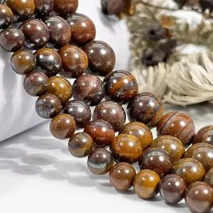 Natural Iron Tiger Eye  Gemstone Smooth Round Loose Beads For DIY Jewelry Making Desig Handmade Crafts Bracelet, Necklace, Earrings AAA Quality 15.5 Inches Long, Semi Precious Stone, Spacer beads
