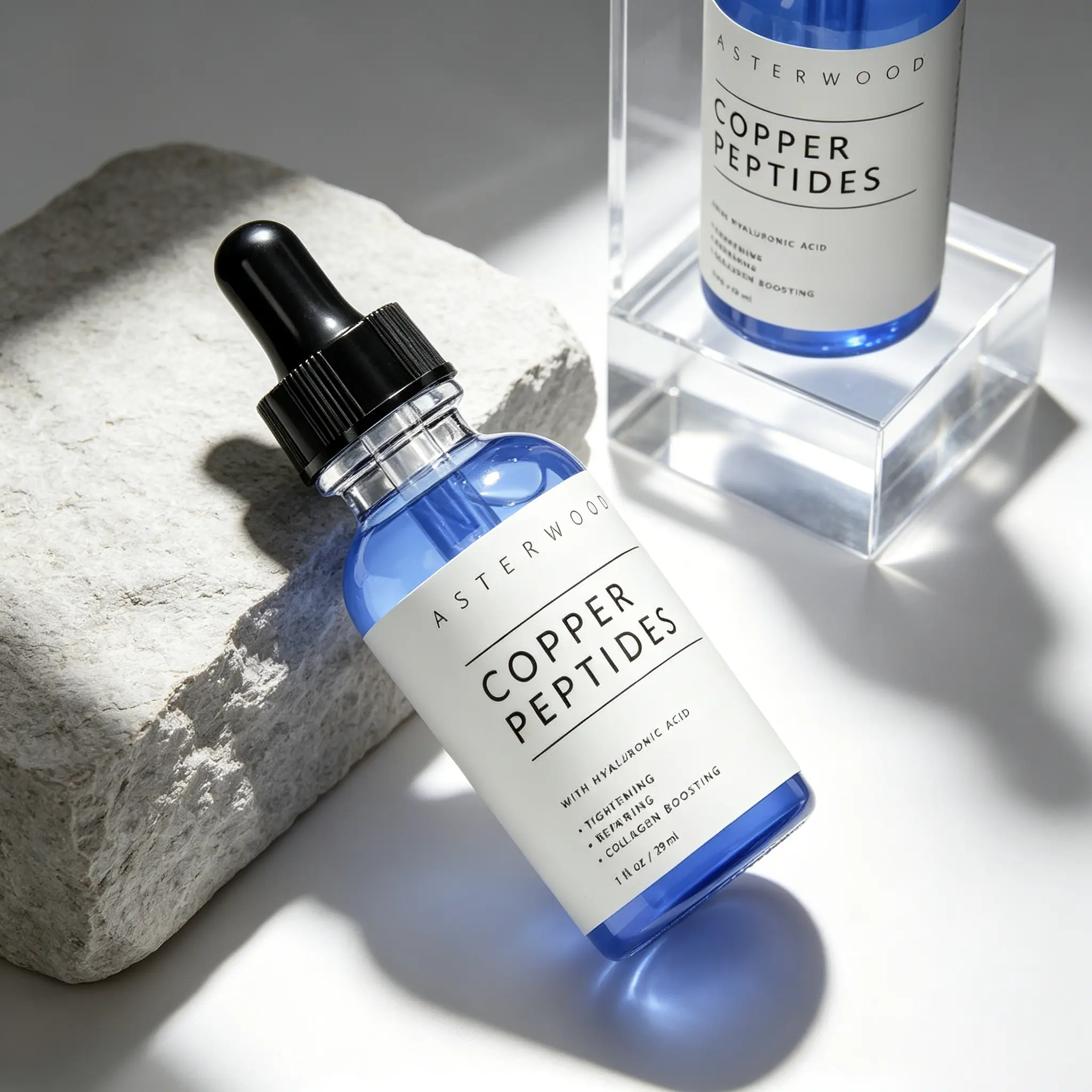 ASTERWOOD GHK-Cu Peptides Serum, Copper Peptides Serum for Face - Tightening, Repairing, Collagen Boosting - with Hyaluronic Acid - Fragrance-Free 29ml