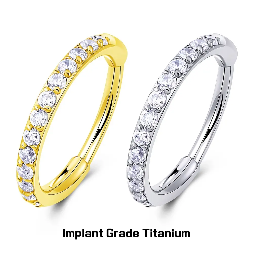 BODY FREEDOM ASTM F136 Titanium Clear Micro Gem Hinged Nose Hoop Hypoallergenic Sparkling Design for Sensitive Skin