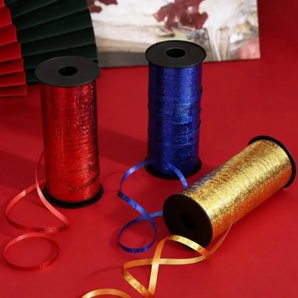 100 Yards Curling Ribbon for Gift Wrapping, Balloon String for Christmas Valentine Birthday Wedding Party Festival Decoration, Crafts, Flower Bouquet(Laser Red Gold Blue)