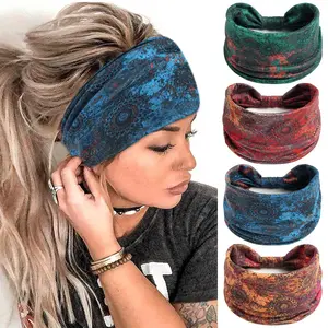 4Pcs Fashion Boho Headbands for Women Knotted Wide Hair Bands Soft Fabric Bandanas Non Slip Elastic Headwrap Workout Sport Sweat Turban Stylish Hair Accessories for Teen Girls