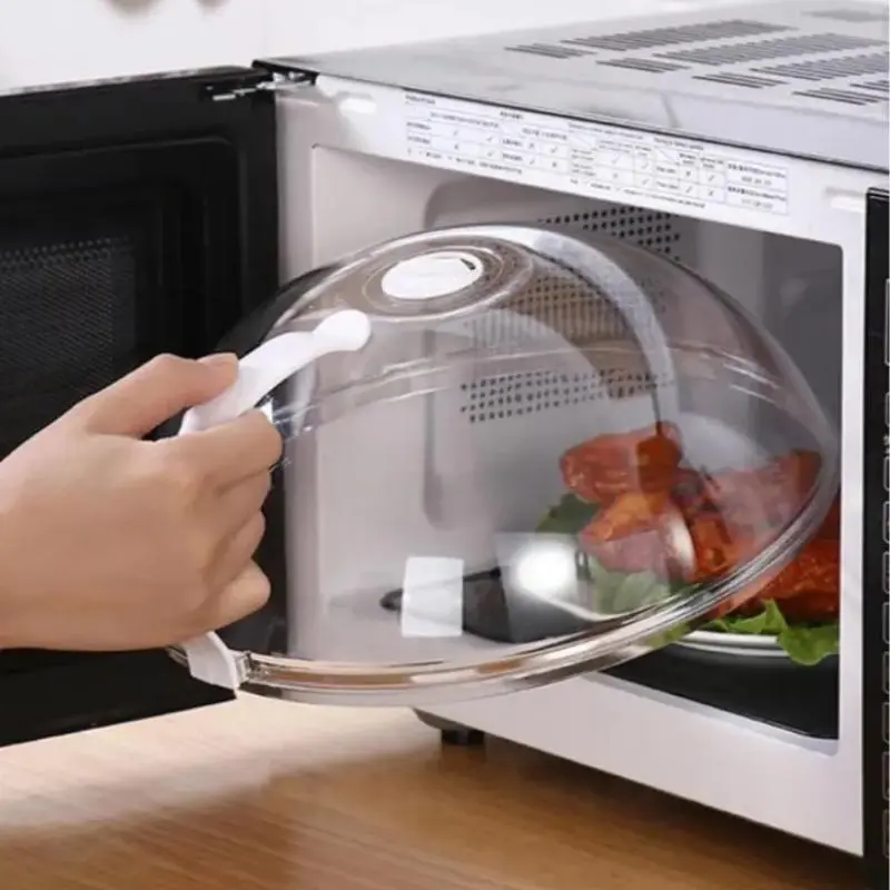 Microwave Splash Cover with Handle, 1 Count Transparent Microwave Oven Food Cover, Reusable Food Cover, Home Kitchen Use, Kitchen Heat Resistant Lid, Kitchen Cooking Accessories, Kitchen Tools and Gadgets, Kitchen Gadget, Kitchenware, Home Supplies