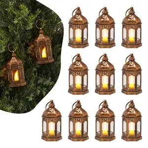VEVOR 12 Pcs Decorative Candle Lantern, LED Electric Flameless Candle, Plastic LED Holder with Glass, Wall Hanging Indoor Porch Lanterns for Wedding Table Party Farmhouse Indoor Decor, Bronze