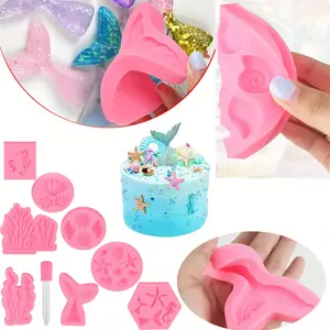 8 Pack Mermaid Theme Cake Mold, Mermaid, Shell, Seaweed, Coral Silicone Mold Cupcake Toppers Mold for Candy, Chocolate, Fondant, Polymer Clay, Crafting Projects & Cake Decoration