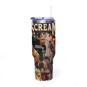 Scream Horror Movie Tumbler 40oz/20oz – Ghostface Killer Cuts Collage Wrap, Straight & Tapered Skinny Tumbler