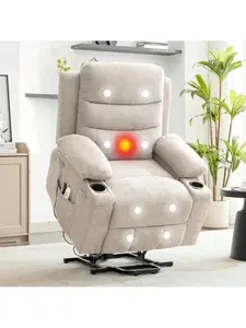 Power Lift Recliner Chair, Oversized Electric Recliners For Elderly With Heat And Massage, Home Theater Seat With 2 Cup Holders Side, Electric Glider Reclining Single Sofa Chair For Living Room