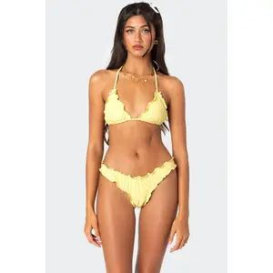 Golden Ruffle Edge Triangle Bikini Top