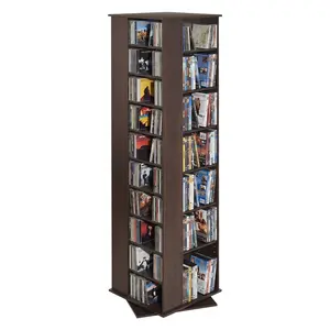 fathersdaygift VEVOR Media Storage Cabinet, CD Rack Tower, 34 Compartments Rotating Media Tower Rack for CDs, DVDs, Books and Game Discs, DVD Stand for Living Room, Home Office and Recording Room, Brown