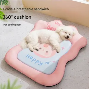 Cooling Dog Bed Mat with Pillow, Puppy Bed, Ice Silk Cooling Blanket, Self-Cooling Pad for Cats & Dogs, Washable Summer Mat for Dog Houses, Sofas, Floors, Home