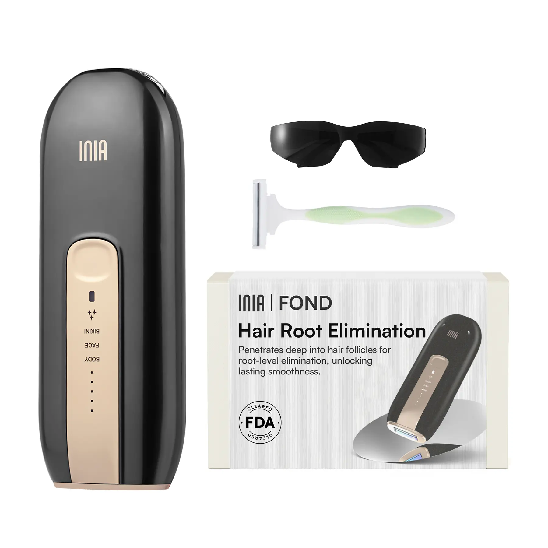INIA FOND IPL At-Home Laser Hair Removal Device, Hair Root Elimination, 16.5J Energy, Unlimited Flashes, FDA Cleared, 2-Year Warranty, for Women and Men, Best Valentine's Day Gift for Her