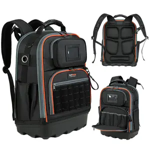 TUFFWORX Tool Backpack, 35 Pockets, 18.5 x 13.7 x 7.8 Inches, Black and Orange, Water-Repellent