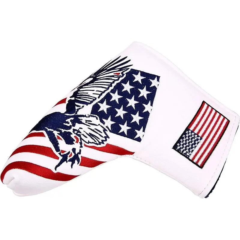 Unisex Thick Soft Waterproof Synthetic Leather Golf Headcovers with USA Flag Embroidery - Strong Stitching, Secure Magnetic Closure, Patriotic Look Golf Accessories for Adults' Sports (Driver, Fairway Wood, Hybrid, Iron, Mallet, Blade Putter)
