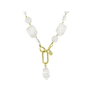 JTV Baroque Pearl Simulant Gold Tone Necklace 18 Inch Lariat Design with Carabiner Closure from Off Park Collection