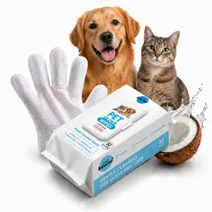 Kawiwi 32-Pcs Pet Grooming Wipes, Coconut Scent Disposable Glove Wipes for Dogs & Cats, Hypoallergenic No-Rinse Dry Cleaning Grooming Products, Fur Nourishing, Hair Removal, Skin Care, Daily & Travel Use