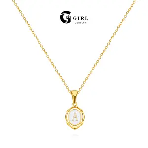 GGIRL Initial Necklaces for Women - Dainty 18K Gold Plated Charm Necklaces Oval Letter White Enamel Personalized Name Necklaces for Women Trendy Necklace Jewelry