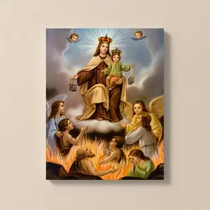 1 Piece Virgin Mary Saint Carmen Canvas Painting - Elegant Angel Design with Crowned Virgin Mary and Baby Jesus, Wooden Frame, Suitable for Modern Home and Bedroom Decoration, Religious Wall Art, Religious Wall Art