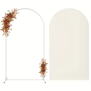 White Arched Garland Stand With Double-layer Beige Background Cloth, 7.3FT Party Gathering Decoration Garland Stand, Suitable For Yard, Garden, Wedding, Birthday Party And Other On-site Decoration, White, Festive Banner Holder/Accessories