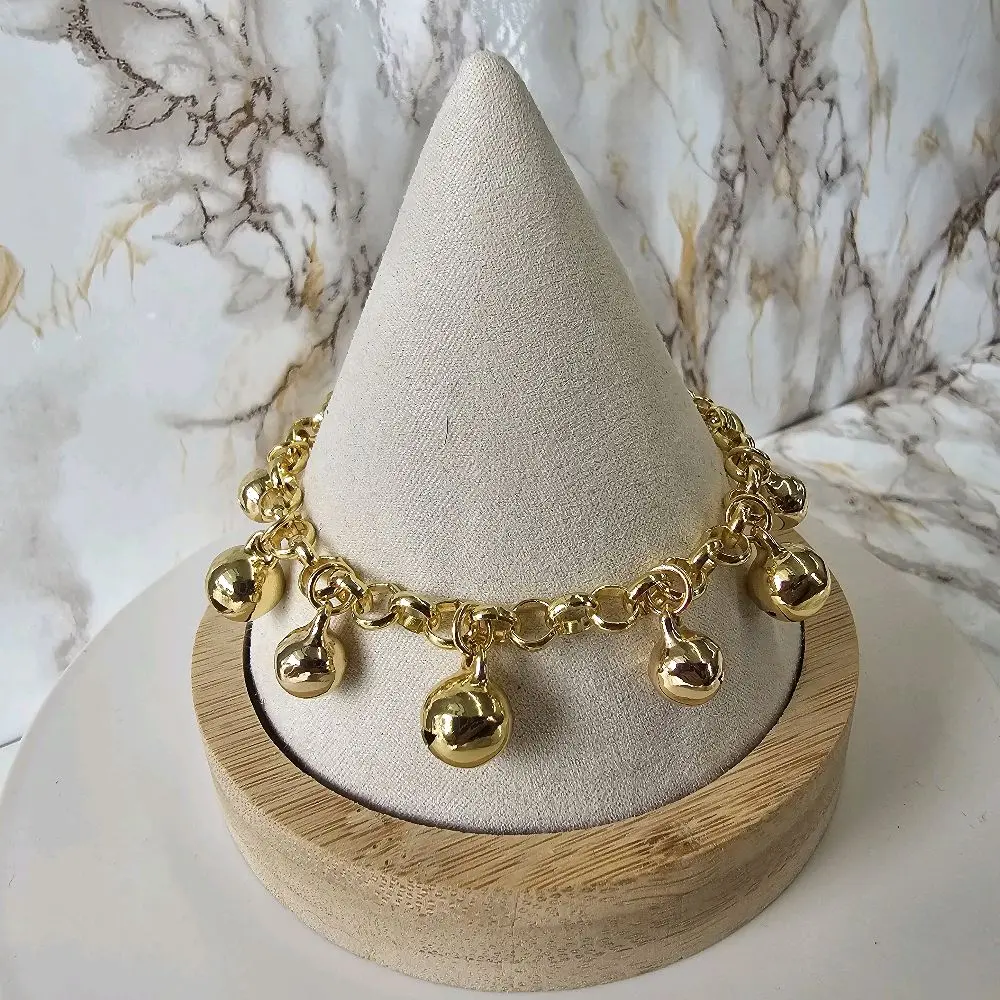 Pulso de bisuteria de acero inoxidable laminado con cascabeles que suenan-fashion jewelry stainless steel gold plated bracelet with bells