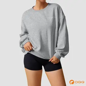 OQQ Women's Long Sleeve Crewneck Hoodie Solid Color Capless Loose Fit Sweatshirt Casual Style Chic Everyday Wear Minimalist Top Design Womenswear Fashion Basic