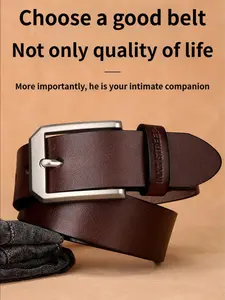 Genuine Leather Pin Buckle Belt in Top Grain Cowhide, Breathable Hole Design for Korean Style, Perfect for Commute Casual Date Wear