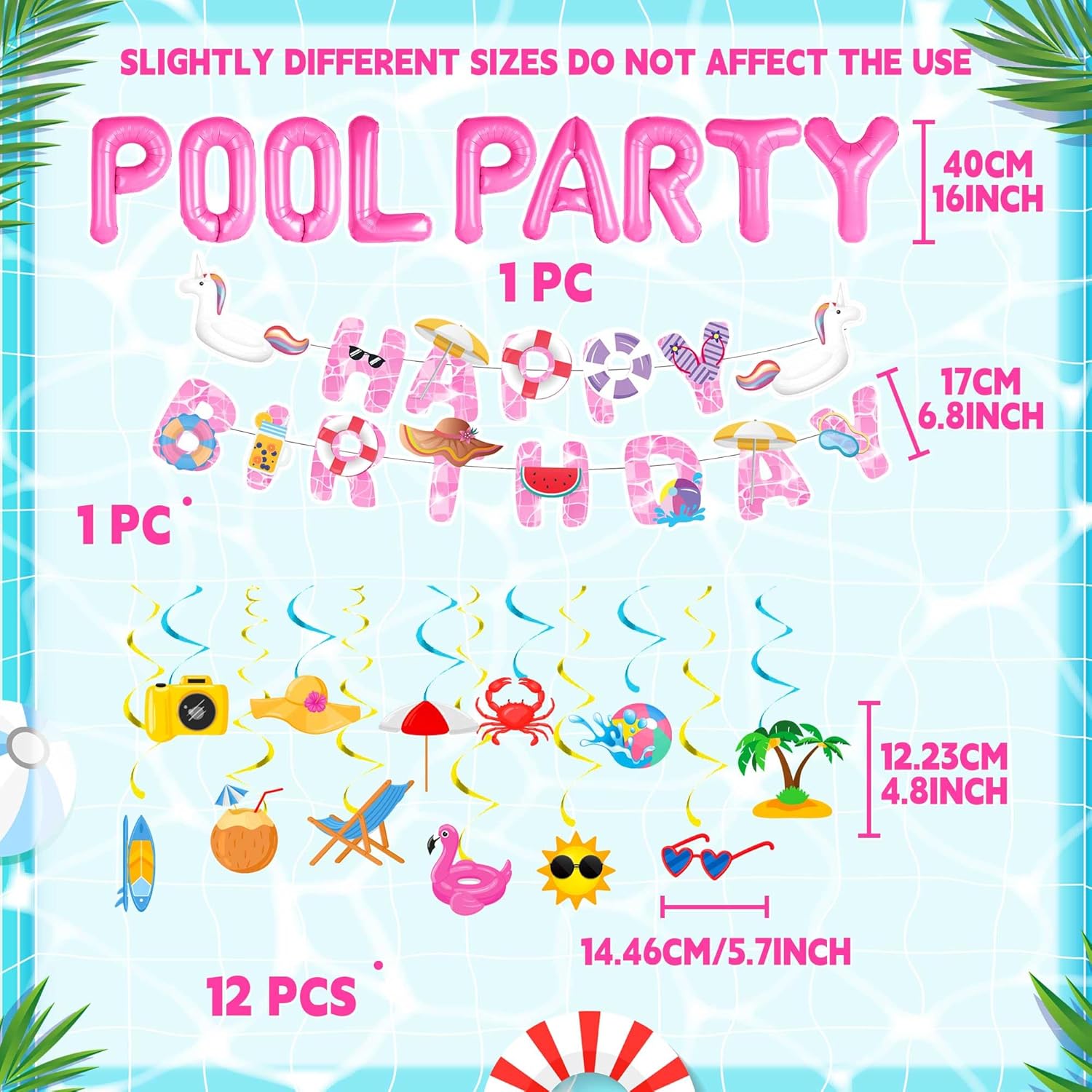 LaVenty Summer Pool Beach Party Decoration, Pink Pool Party Balloon, Summer Birthday Bash Party Decorations Tropical Balloons Banner for girls Swimming Water Luau Tropical Hawaii Party Decoration Supplies