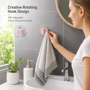 2 Pieces Adhesive Swivel Wall Hooks, No Trace Sticky Hangers for Small Household Items Storage in Bathroom and Kitchen