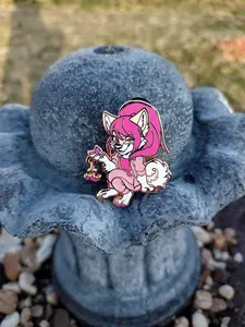 Fursona Pins #594 Vixen(Pink and Normal Variant) | Furry /Anthro/Canine/Dangle/ Magenta Enamel Pin