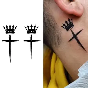3Pcs Cross & Crown/Drama Mask Temporary Tattoo Set, Black Ink Religious & Theatrical Tattoo Stickers for Men/Women Luxe Lashlift and Tint