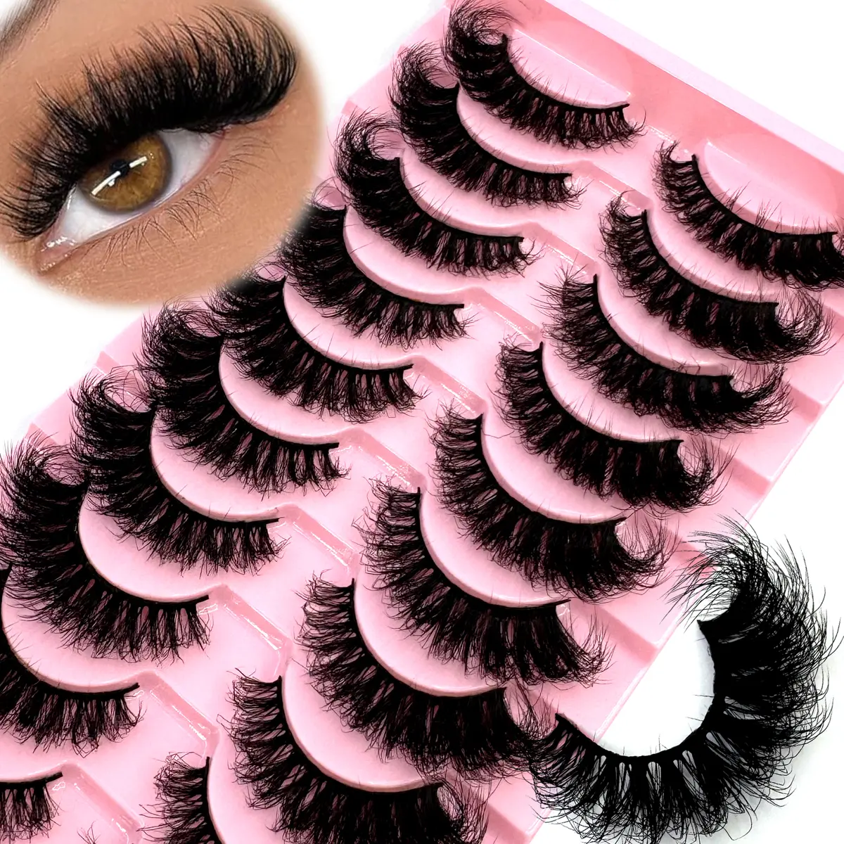 New 10 Pairs 20mm D Curl 0.07mm Natural Thick 3D Mink Lashes, Full Volume Cosmetic Makeup False Eyelashes, Dramatic Cat Eye Faux Mink Lash Multipack