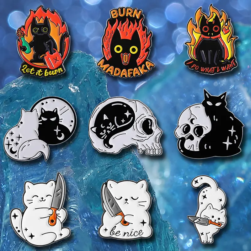9PCS Cartoon Cat Animal Brooch Set - Durable Metal Pins, Charms, Casual Fashion Accessory, Backpack Clips, Ideal Gifts for Women & Men (Summer Outdoor Use), Clothes, Birthday, Business, Clothing Clip, Zinc Alloy, Ceremony, Christmas, Commute