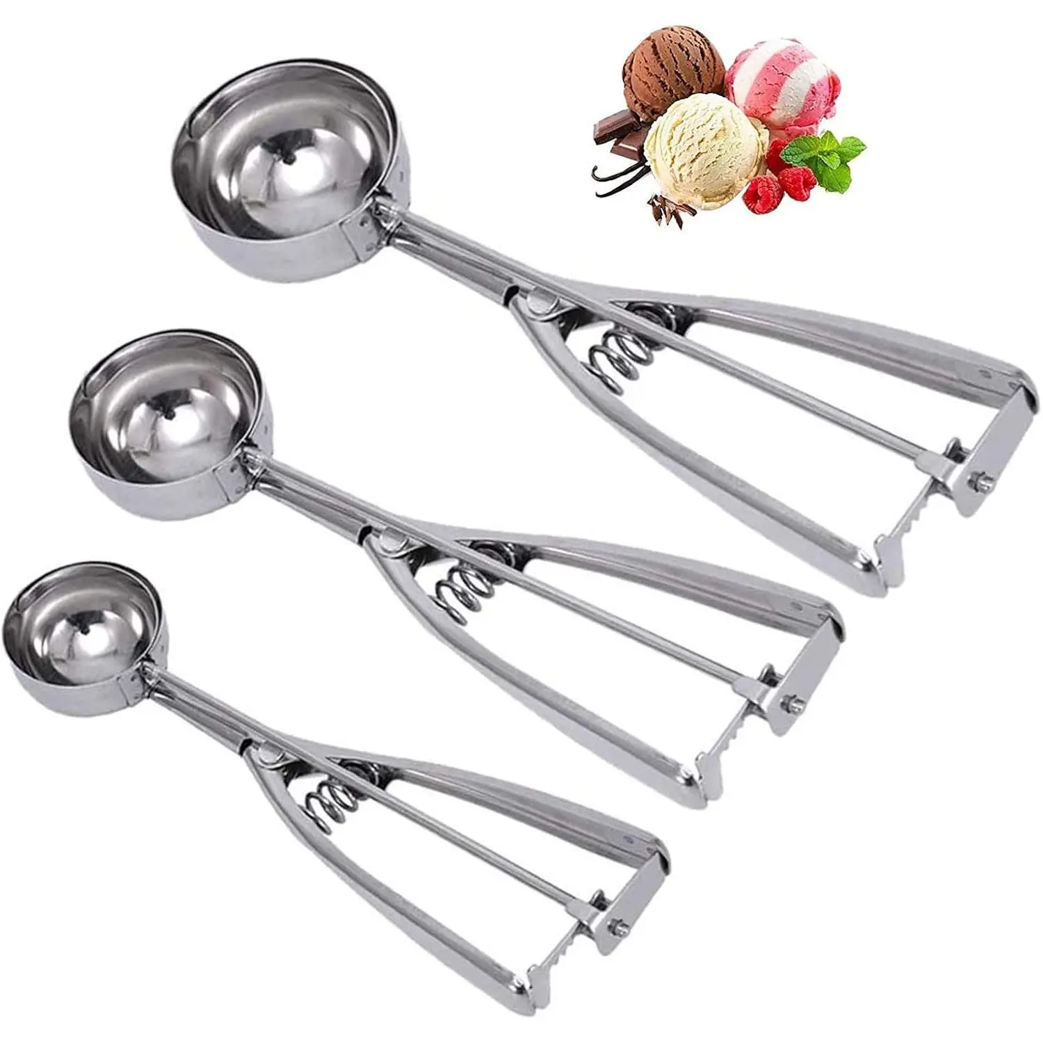 Cookie Scoop Set - Small/1 Tablespoon, Medium/2 Tablespoon, Large/3 Tablespoon - Ice Cream Scoop Set, 18/8 Stainless Steel Dough Scoop Cupcake Scoop Melon Baller (Scoop- 3set-(4mm-5mm-6mm))