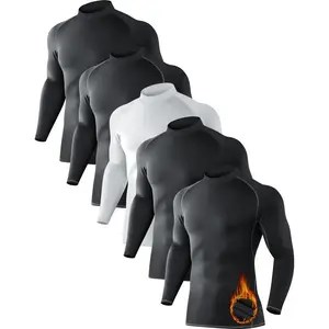 5  Pack Men's Thermal Turtle Mock Neck Shirts, Long Sleeve Compression Shirts Fleece Lined Undershirt Base Layer Tops Black friday Gifts for Christmas